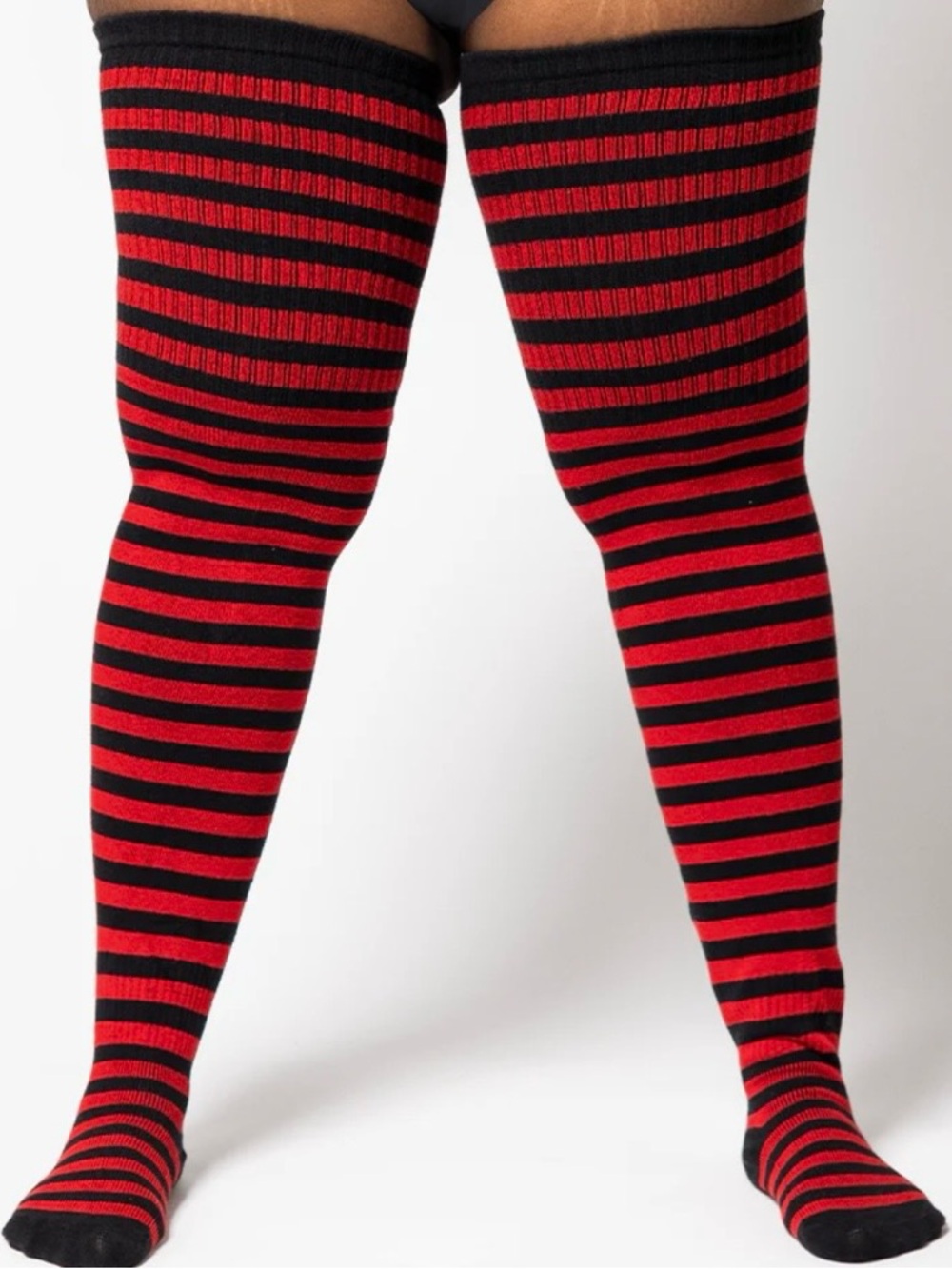 Thunda thighs Red & Black Striped Thigh-High Socks